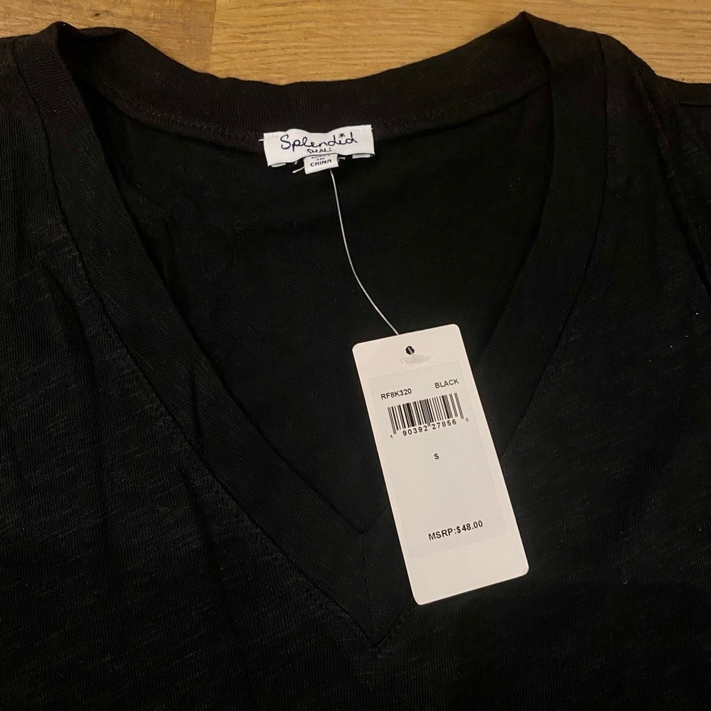 Splendid Everly Slub V-Neck Tee in Black - Picture 4 of 6